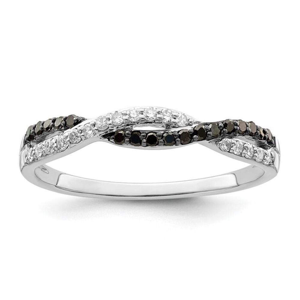1/5 Ctw Black & White Diamond Twisted Ring in Sterling Silver Size 7